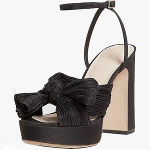 Black Satin Plisse Bow Platform Sandals